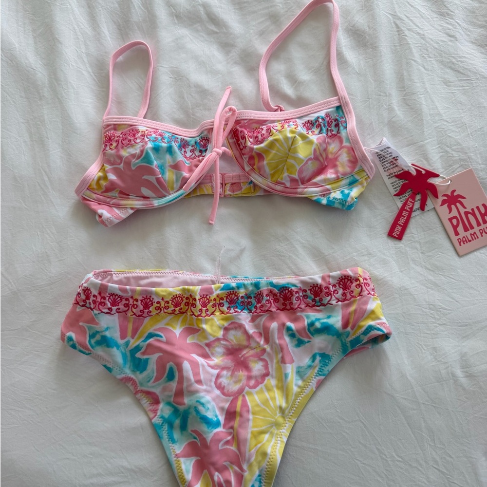 Pink Palm Puff XS bikini  Floral Tie-Front Bikini Set - Picture 5 of 6